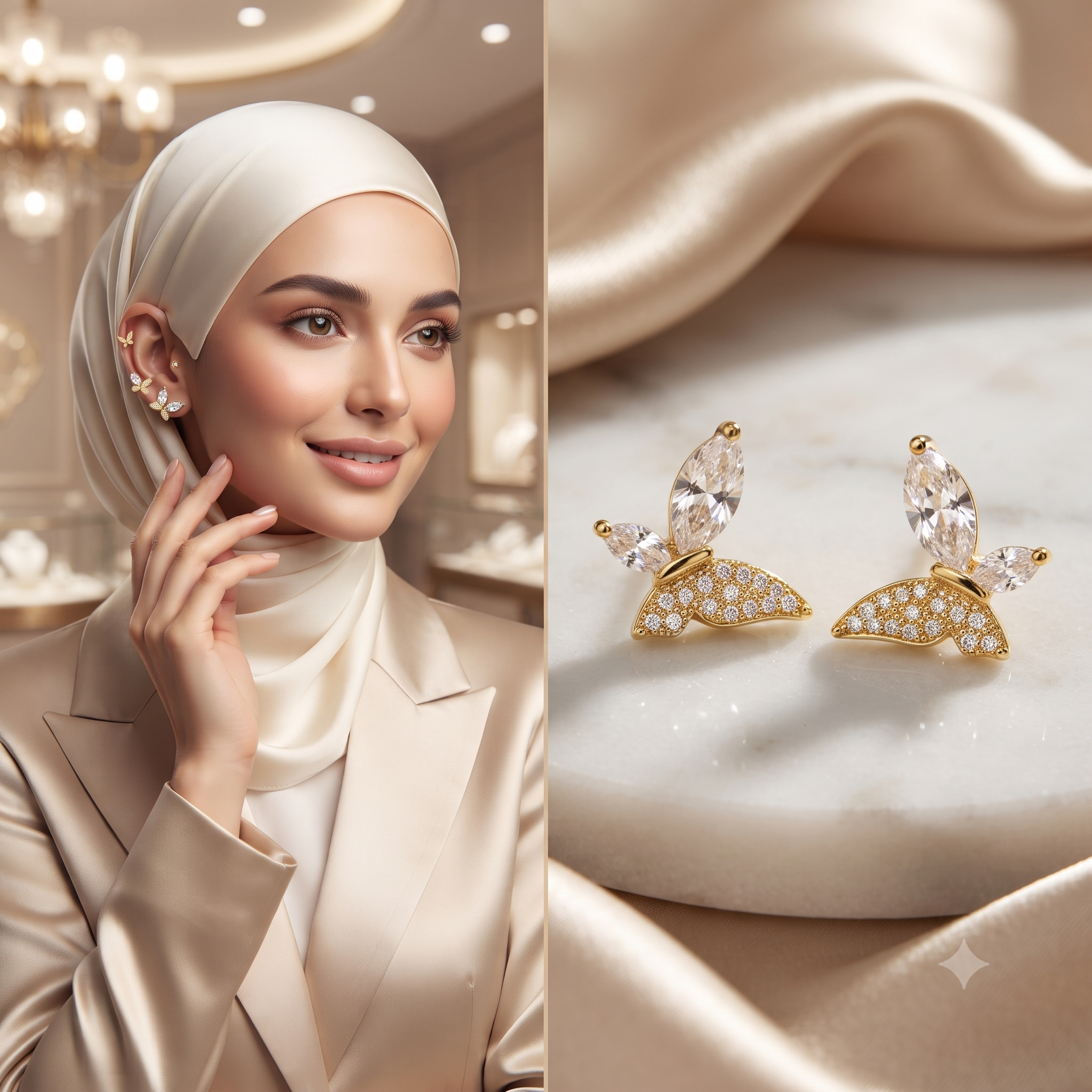 أقراط_ذهبية_فراشة _مرصعة