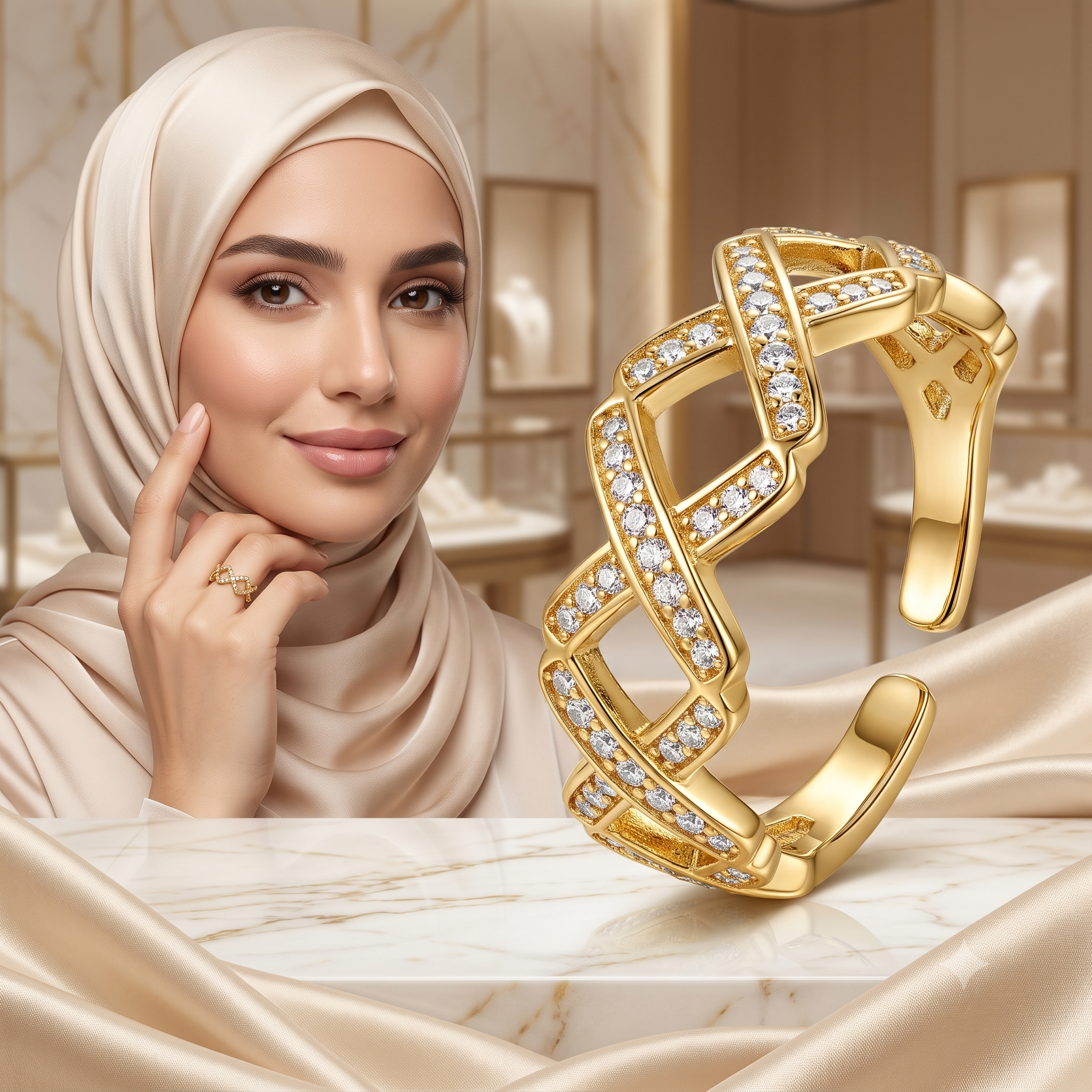 خاتم الشبكة الذهبية المرصعة