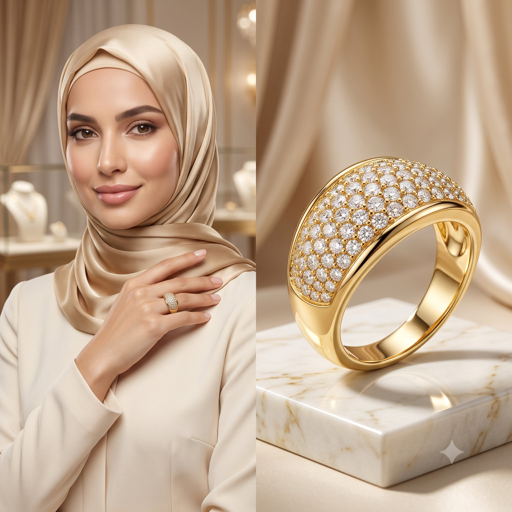 خاتم القبة الماساوية الذهبي