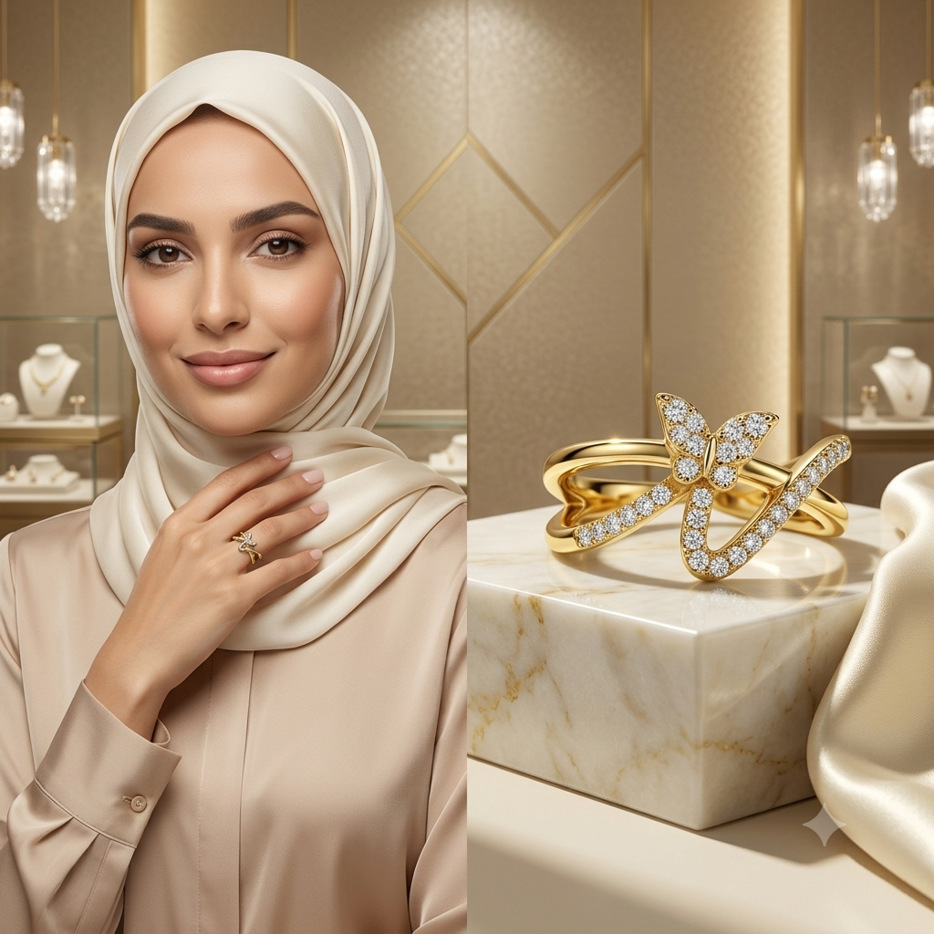 خاتم الفراشة وانسيابية الموجة المرصع